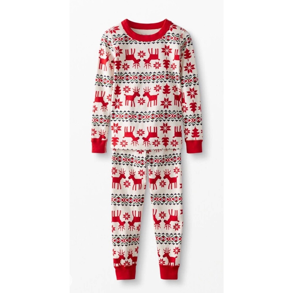 Hanna Andersson Holiday Dear Deer Long John Pajama Set Kids Size 12